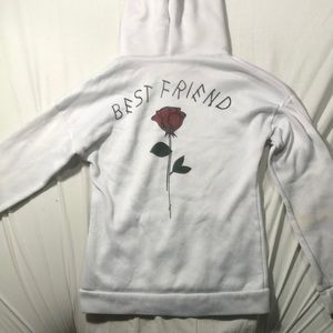 White hoodie with best friends on the back and a rose size XL 14/16